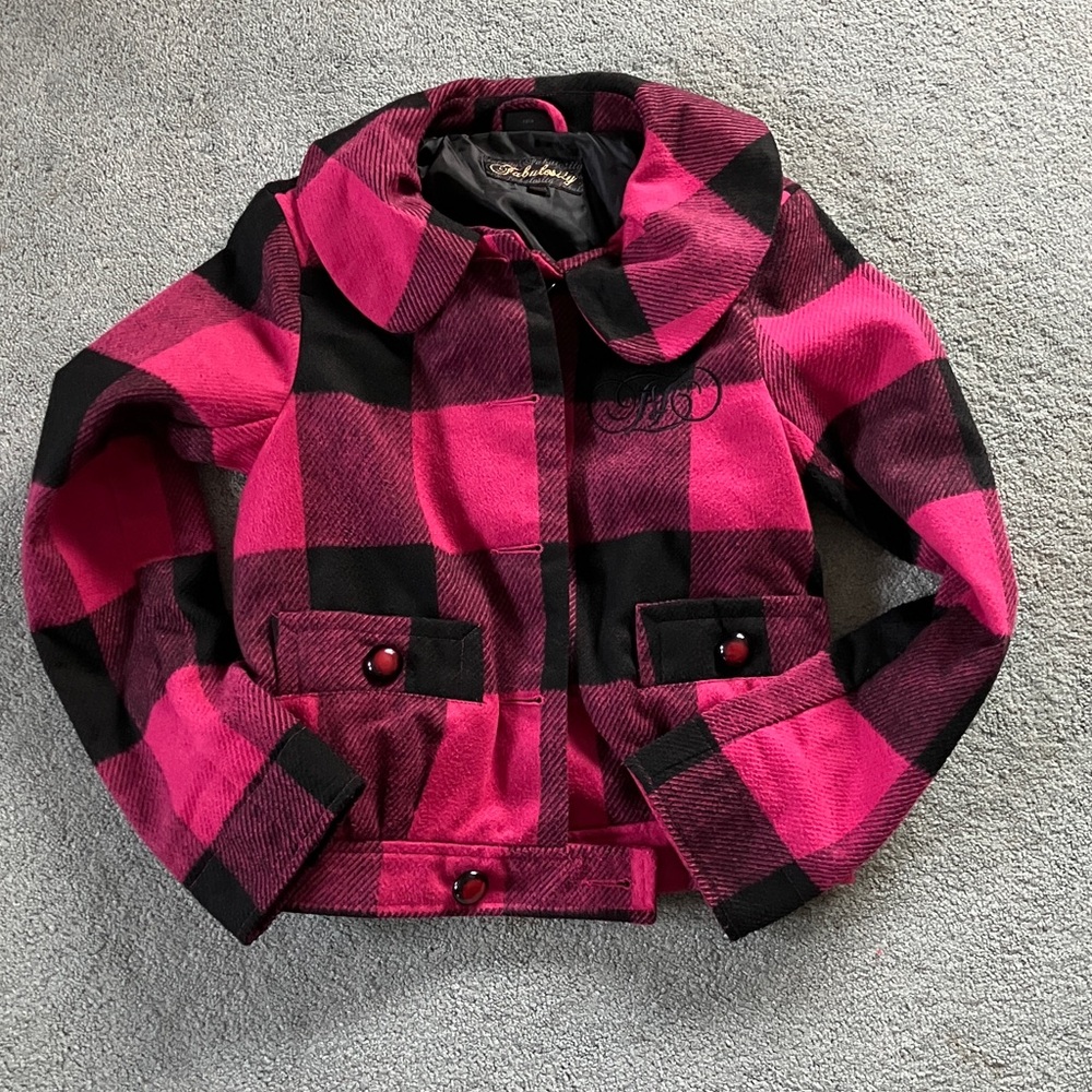 Stylish Pink and Black Plaid Bomber Jacket